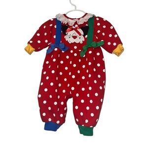 Vtg Buster Brown Polka Dot Red clown puppy dog girls One Piece 3-6m eyelet